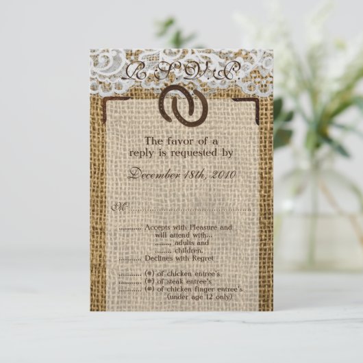 Carte de réponse 3,5x5 en burlap avec fer à cheval (Debout devant)