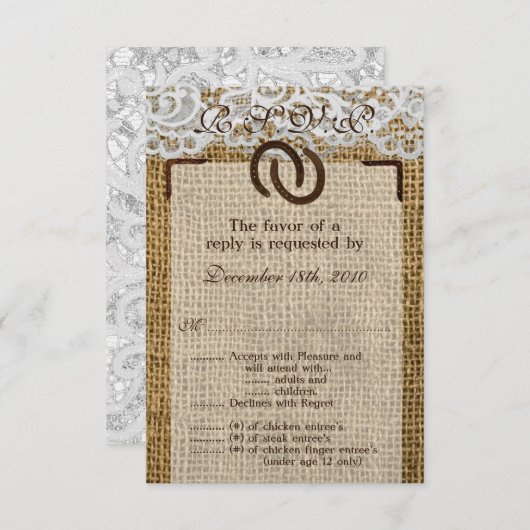 Carte de réponse 3,5x5 en burlap avec fer à cheval (Devant / Derrière)