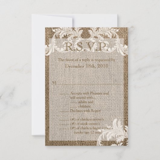 Carte de réponse 3,5x5 en toile de jute dentelle C (Devant)