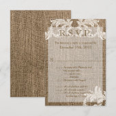 Carte de réponse 3,5x5 en toile de jute dentelle C (Devant / Derrière)