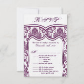Carte de réponse 3,5x5 Mariage damassé violet prun (Devant)
