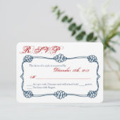 Carte de réponse 3x5 R.S.V.P. Marine Ancre de noeu (Debout devant)