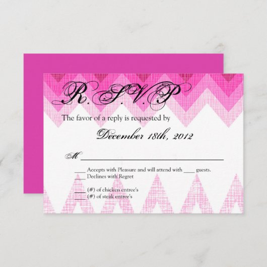 Carte de réponse 3x5 R.S.V.P. Ombre Chevron rose (Devant / Derrière)