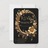 Carte de réponse à cadre orné de fleurs dorées (Devant)