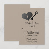 Carte de réponse à clé et verrou du coeur beige (Devant / Derrière)
