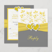 Carte de réponse à coeurs joints Jaune, Gris, Blan (Devant / Derrière)