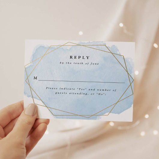 Carte de réponse à éclaboussures d'aquarelle bleue