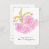 Carte de réponse à florale rose choix de repas mar (Devant / Derrière)
