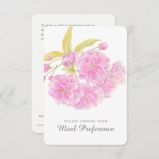 Carte de réponse à florale rose choix de repas mar (Devant / Derrière)