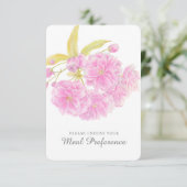 Carte de réponse à florale rose choix de repas mar (Debout devant)