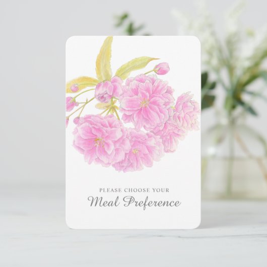 Carte de réponse à florale rose choix de repas mar (Debout devant)