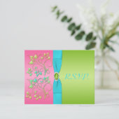 Carte de réponse à la florale rose, aqua et lime (Debout devant)