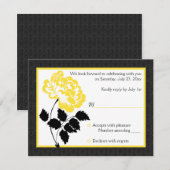 Carte de réponse à la pivoine noire, blanche et ja (Devant / Derrière)