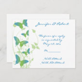 Carte de réponse à la vigne papillon bleu et vert (Devant / Derrière)