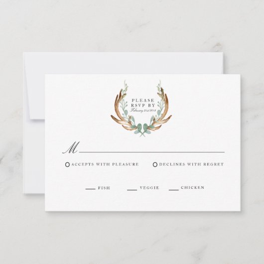 Carte de réponse à l'aquarelle de bois de cerf et (Devant)