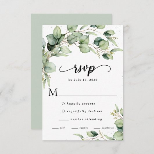 Carte de réponse à l'aquarelle Eucalyptus (Devant / Derrière)