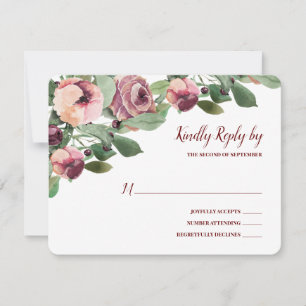 Carte de réponse à l'aquarelle florale de Bourgogn