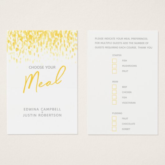 Carte de réponse à l'aquarelle jaune choix de repa (Devant & derrière)