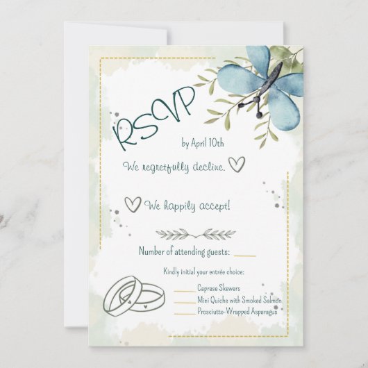 Carte de réponse à l'aquarelle Papillon Bleu Clair (Devant)