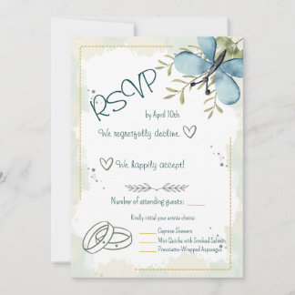 Carte de réponse à l'aquarelle Papillon Bleu Clair