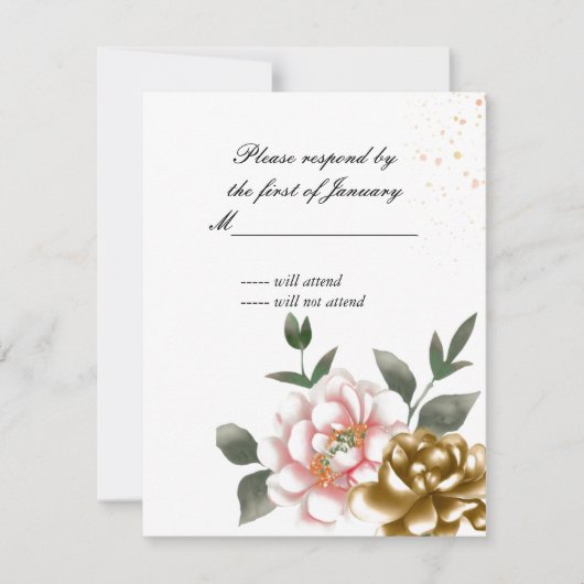 Carte de réponse à l'aquarelle rose et bronze (Devant)
