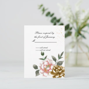Carte de réponse à l'aquarelle rose et bronze de p