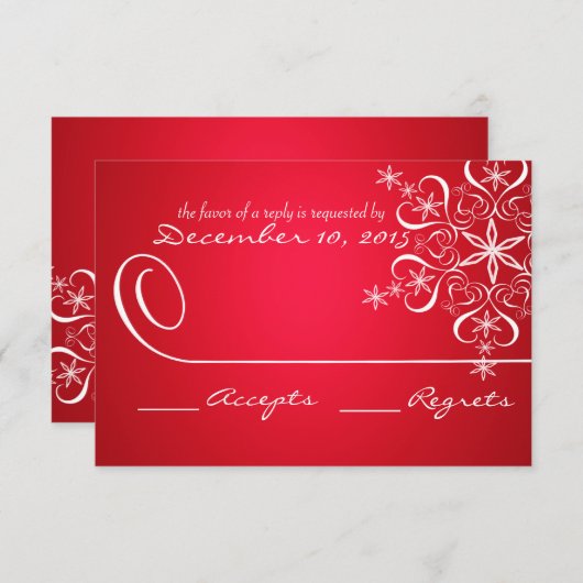 Carte de réponse à l'élégance Red 2 Snowflake (Devant / Derrière)