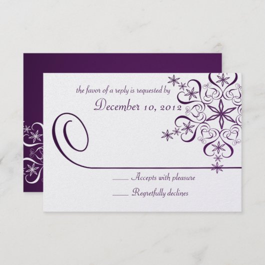 Carte de réponse à l'élégance violette du flocon d (Devant / Derrière)