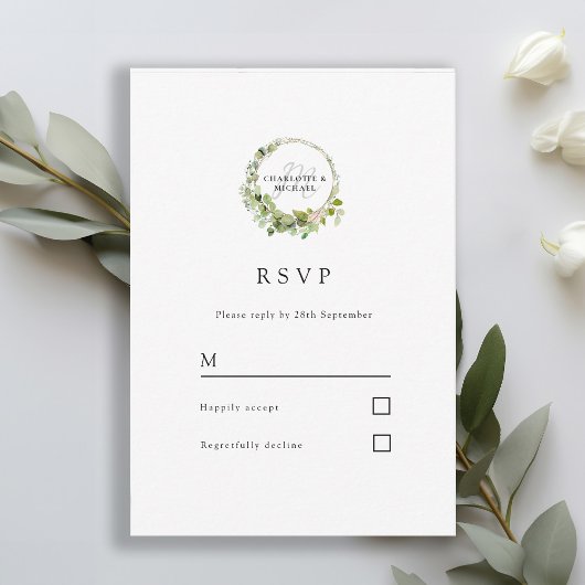 Carte de réponse à l'eucalyptus simple, élégante e
