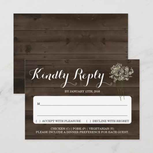 Carte de réponse à l'invitation | Baby's Breath Ru (Devant / Derrière)