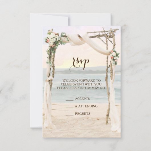 Carte de réponse à l'invitation de mariage Beach A (Devant)