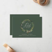 Carte de réponse à mariage élégante en vert couron (Devant/Arrière en situation)