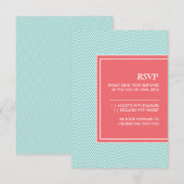 Carte de réponse à motif chevron bleu et corail (Devant / Derrière)