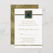 Carte de réponse à plume de paon blanc et or (Devant / Derrière)