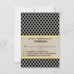 Carte de réponse à Quatrefoil jaune chic