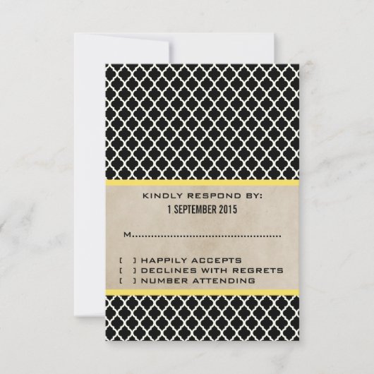 Carte de réponse à Quatrefoil jaune chic (Devant)