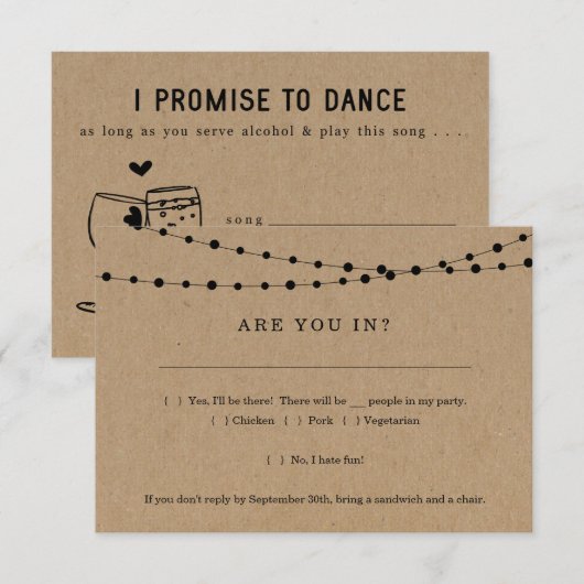 Carte de réponse à une invitation drôle avec deman (Devant / Derrière)