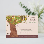 Carte de réponse Amour Arbre Tomber Coeur Feuilles (Debout devant)