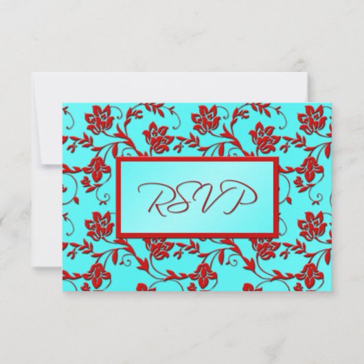 Carte de réponse Aqua et Red Floral (Devant)