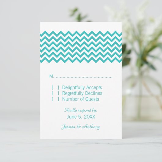 Carte de réponse Aqua Simple Chevron (Debout devant)