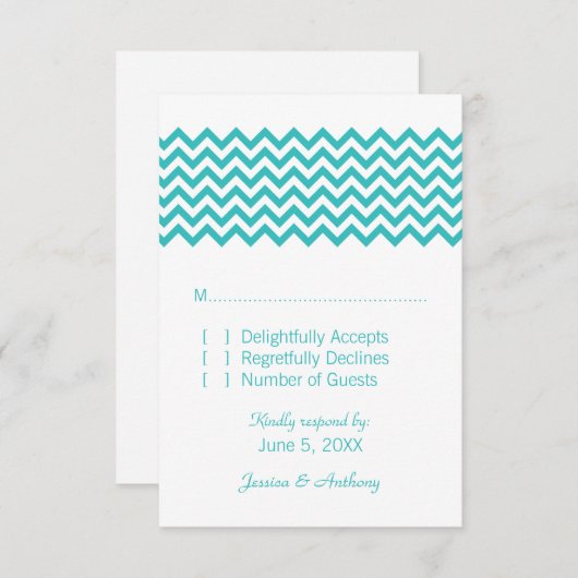 Carte de réponse Aqua Simple Chevron (Devant / Derrière)