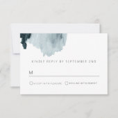 Carte de réponse aquarelle bleu ardoise rustique R (Devant)