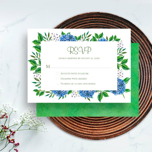 Carte de réponse aquarelle Hydrangeas bleus rustiq