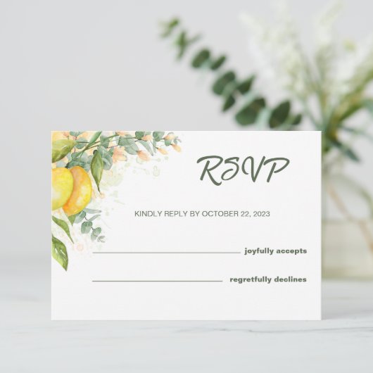 Carte de réponse aquarelle rustique citrons et euc (Debout devant)