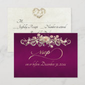 Carte de réponse Arc de Rose Romantique - prune (Devant / Derrière)