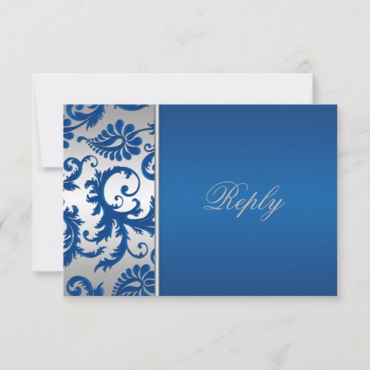 Carte de réponse Argent et Cobalt Blue Damask (Devant)