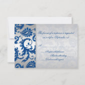 Carte de réponse Argent et Cobalt Blue Damask (Dos)