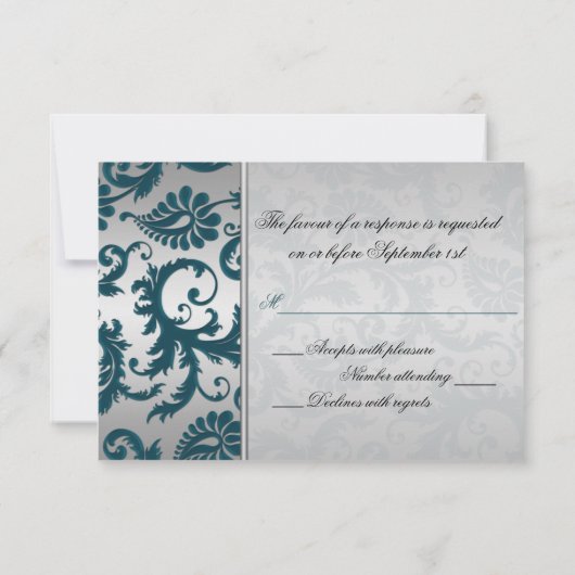 Carte de réponse Argent et Turquoise Damask II (Dos)