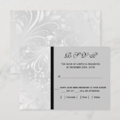 Carte de réponse assortie en damassé noir et blanc (Devant / Derrière)