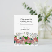 Carte de réponse au bouquet de fleurs corail et bl (Debout devant)